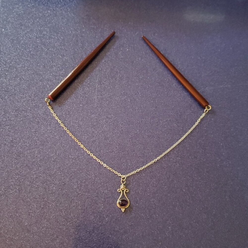 Artisan Hair Sticks Sterling Silver And Amethyst Brown Wood